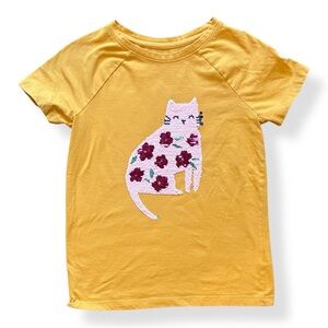 Yellow Girl's Tee with Floral Cat Applique